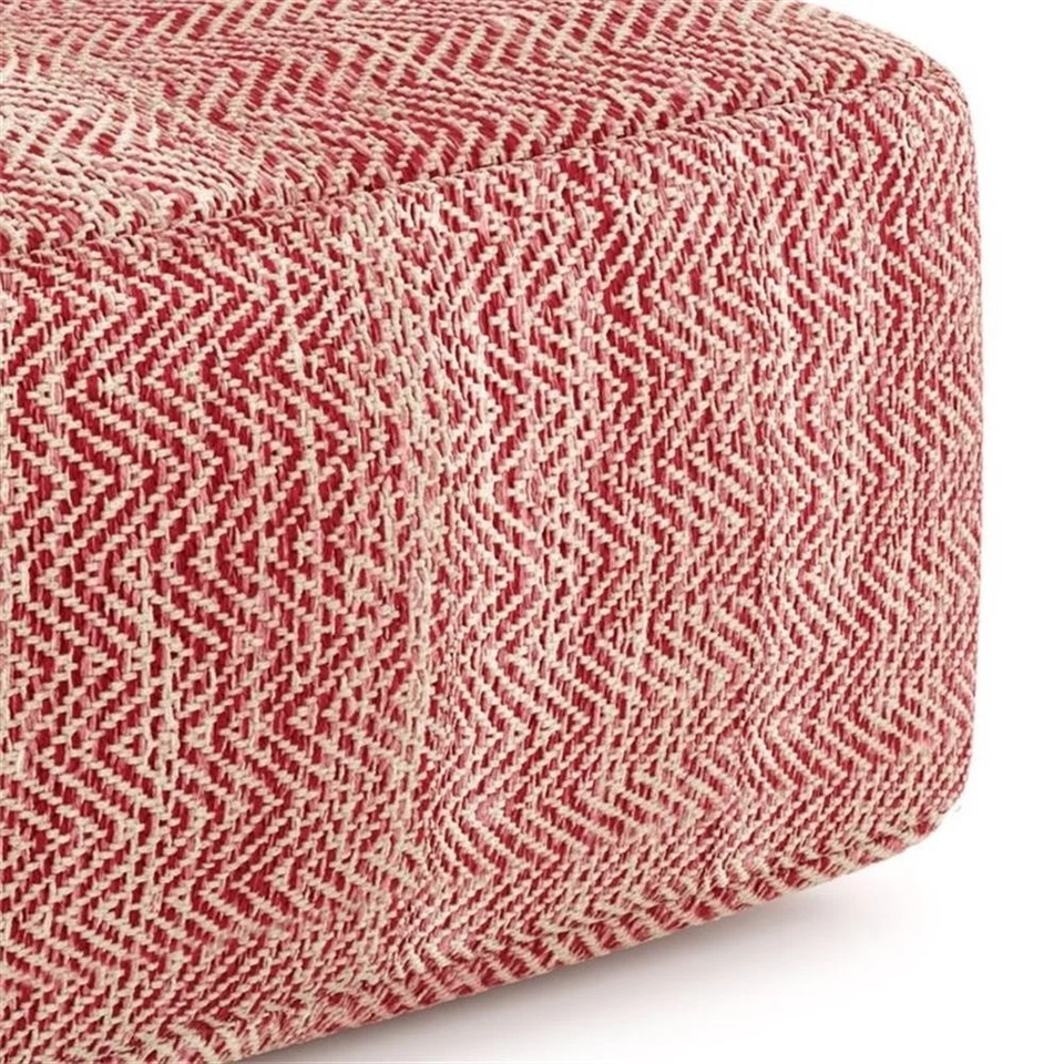 Bowery Hill Boho Square Pouf in Patterned Maroon Melange Cotton - Image 4 of 4