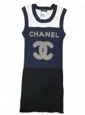 RARE Auth Chanel 11P Spring 2011 Navy White Black CC Logo Rib Knit Tank Top Sz38