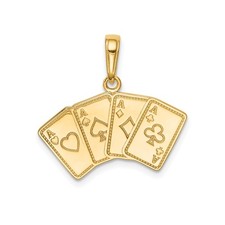 14k Yellow Gold Solid Four Aces Pendant Poker Card Casino Charm Men's