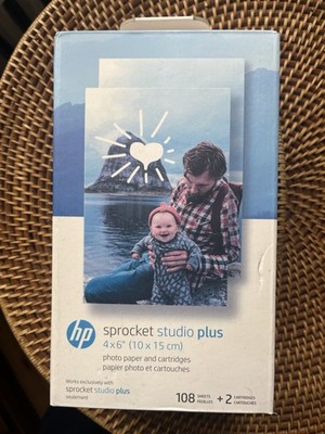 HP Sprocket Studio Plus Semi-Gloss Photo Paper 4x6 with 108 Sheets 2 Cartridges