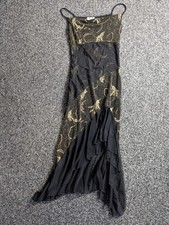 Vintage Vernal Paris Slip Dress Small Black Gold Floral Glitter Y2K Midi Cami