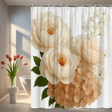 Floral Shower Curtain - Elegant Cream and Pink Flowers Design