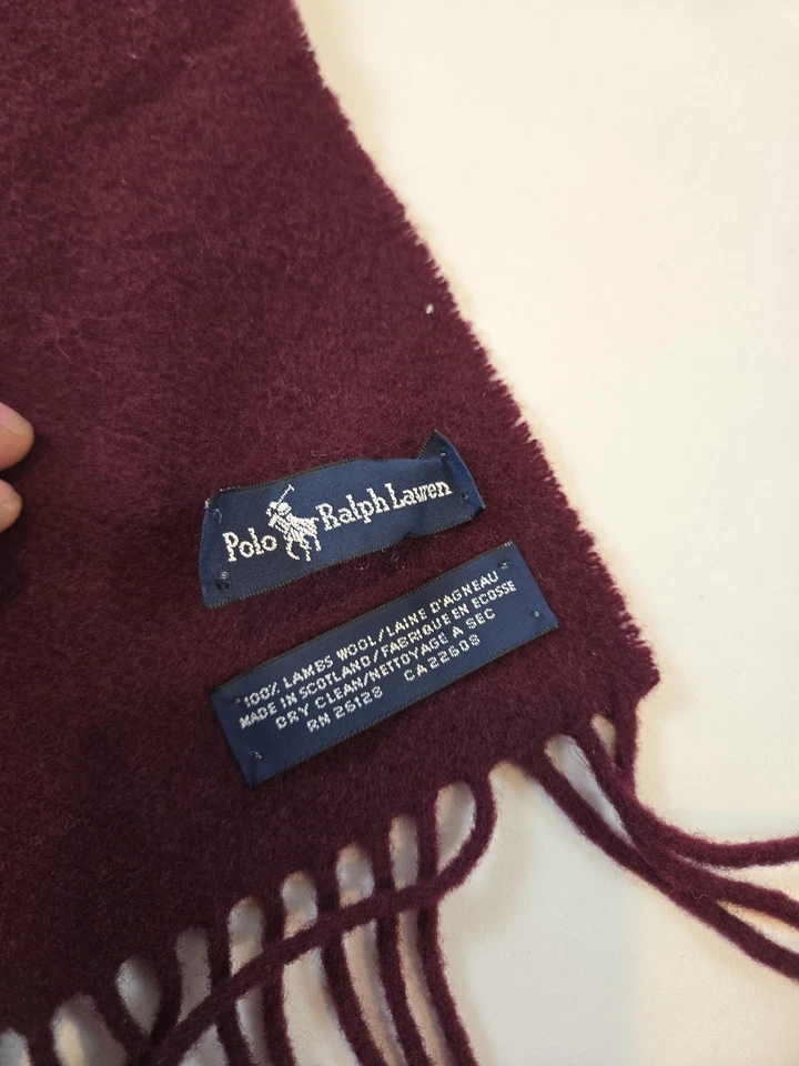 Bufanda Polo Ralph Lauren Para Hombre Big Pony Borgoña 100% Lana de Cordero Hecha en Escocia Foto 4 de 4
