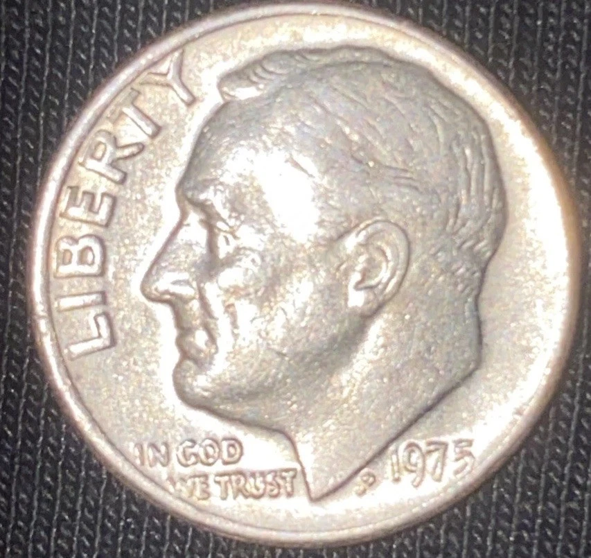 Moneda de diez centavos Roosevelt 1975 rara, sin marca de ceca falta S. Foto 2 de 4