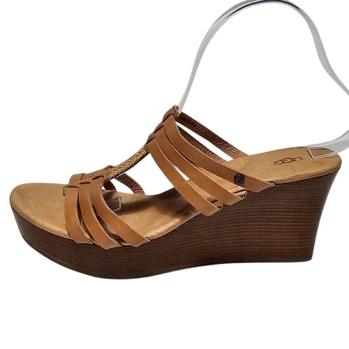 UGG Mattie Damen Plateau Keilabsatz Riemchen Sandalen hellbraun Leder Größe 9 - Bild 2 von 11