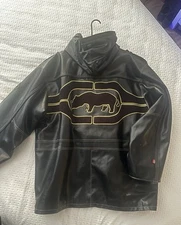 Vintage **Very Rare  XL Oversized**  Marc Eckō Black Hooded Leather Jacket 