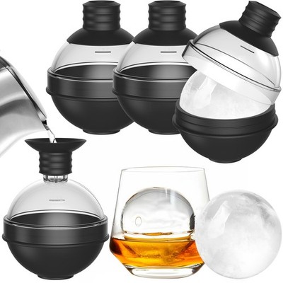 Silikon Eiskugelform Groß Whiskey Set mit 4 Kugeln Trichterdeckel XXL