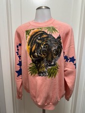Vintage 1987 Airwaves Tiger Panther Jungle Graphic Sweatshirt Pink USA Made 2X