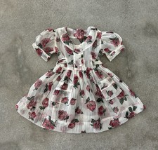 Vintage 1950 s Rose Floral Sheer Organza Chiffon Girl s Toddler Dress 3T 4T