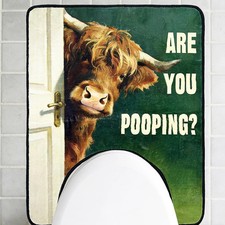 Fun Toilet Rug Highland Cow Decor U Shaped Toilet Mat Cute Bathroom Rugs Non Sli