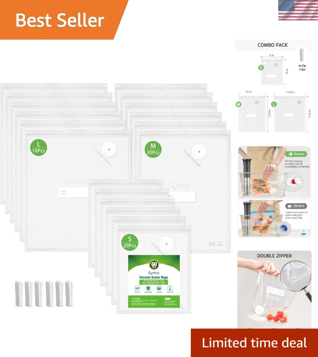 Vacuum Sealer Bags Food Storage Bags Sous Vide Reusable Airtight Zipper 60pcs
Opens in a new window