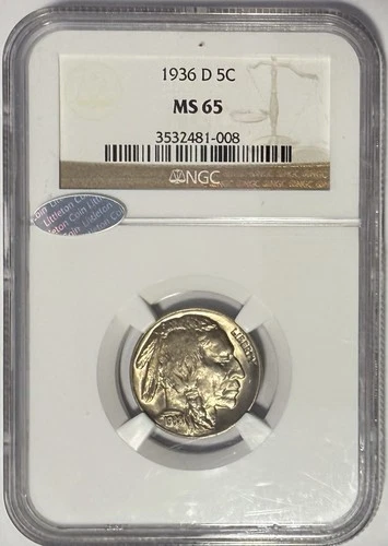 1938 D Buffalo Nickel NGC MS65⚠️’RARE’ ERROR LABELED 1936 BY LITTLETON & NGC⚠️