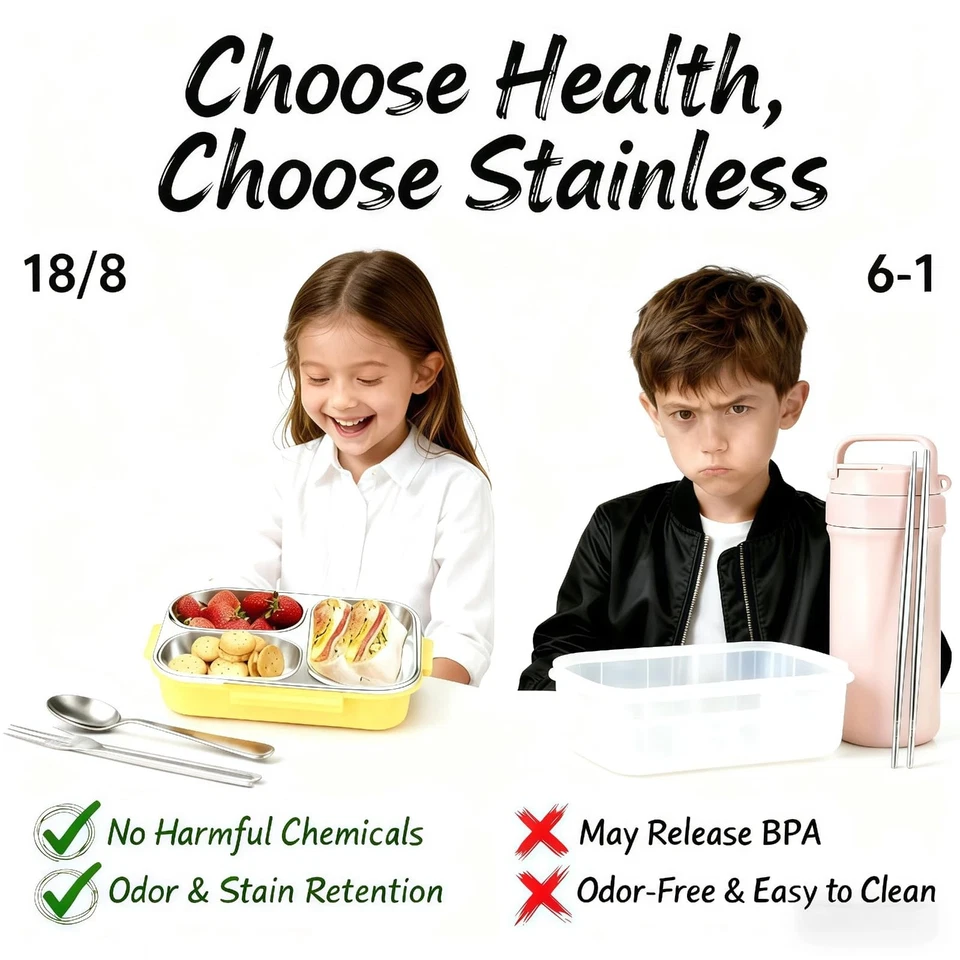 Fiambrera Bento 25 oz 3 compartimentos amarilla resistente a prueba de fugas Foto 2 de 4