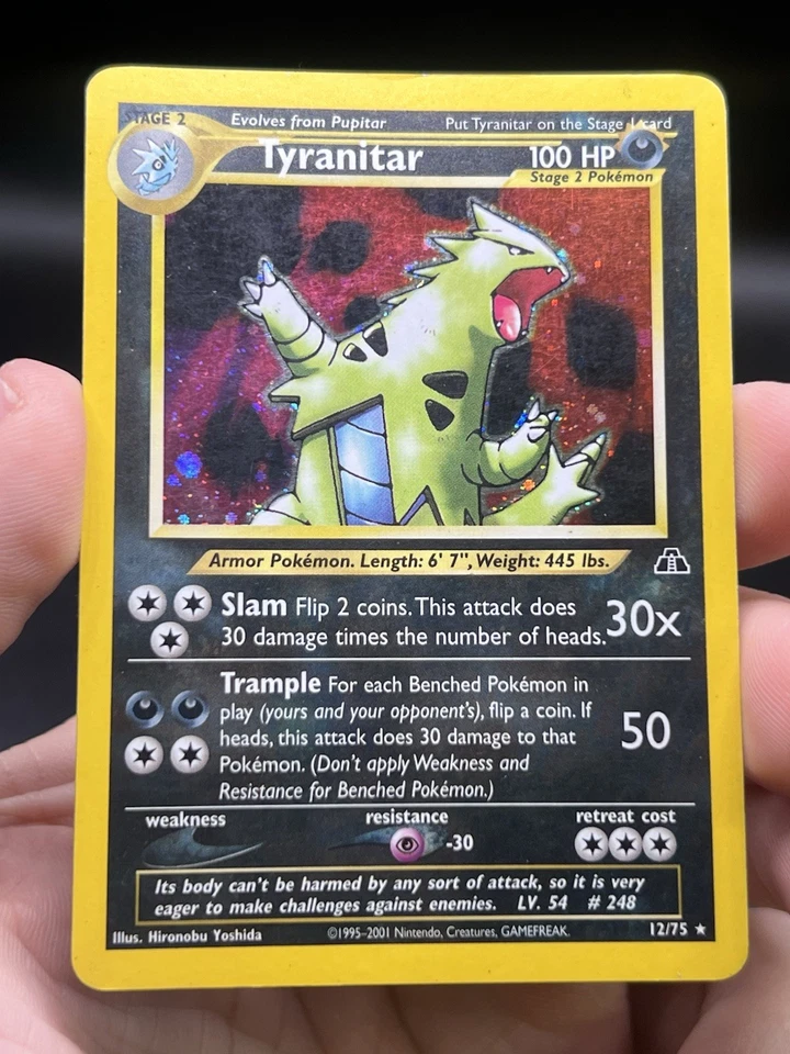 Juego de cartas coleccionables Pokémon Tyranitar Neo Discovery Holo raro 12/75 inglés WOTC MP Foto 3 de 4