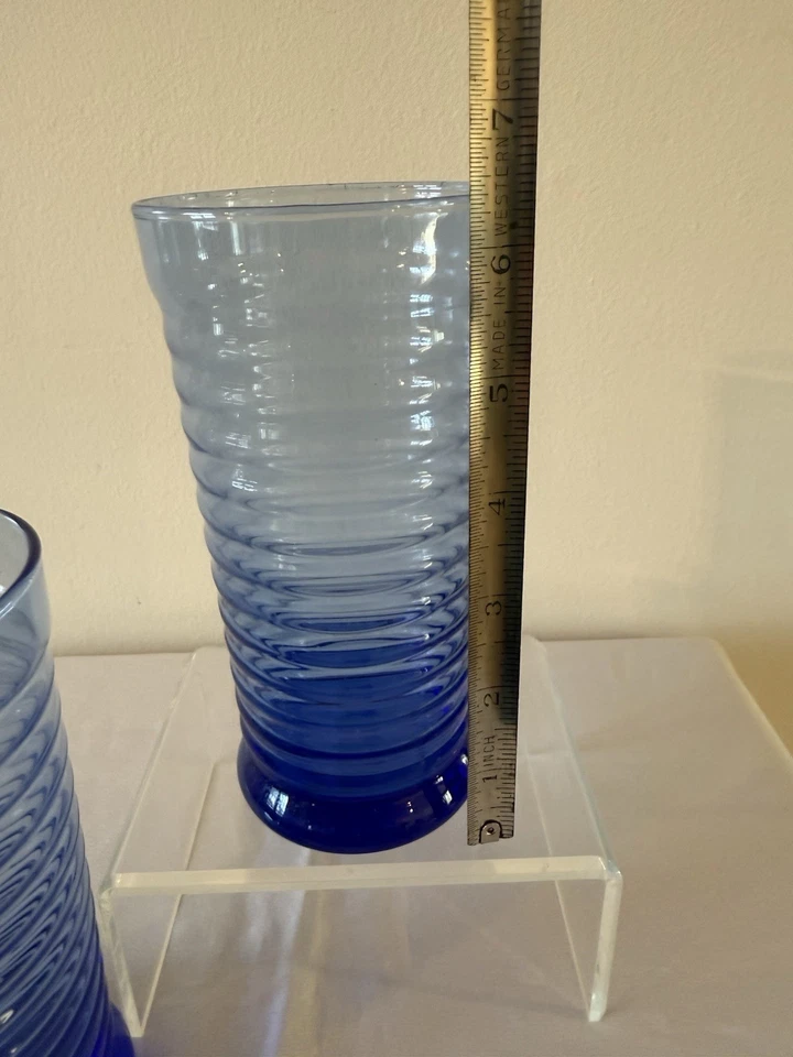 2 Libbey Cobalt Blue Tumblers Sirrus Ribbed MCM Vintage Drinkware - Image 3 of 3