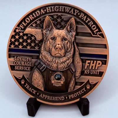   Sought After Florida Highway Patrol (FHP) K9 Unit Challenge Coin (Copper)