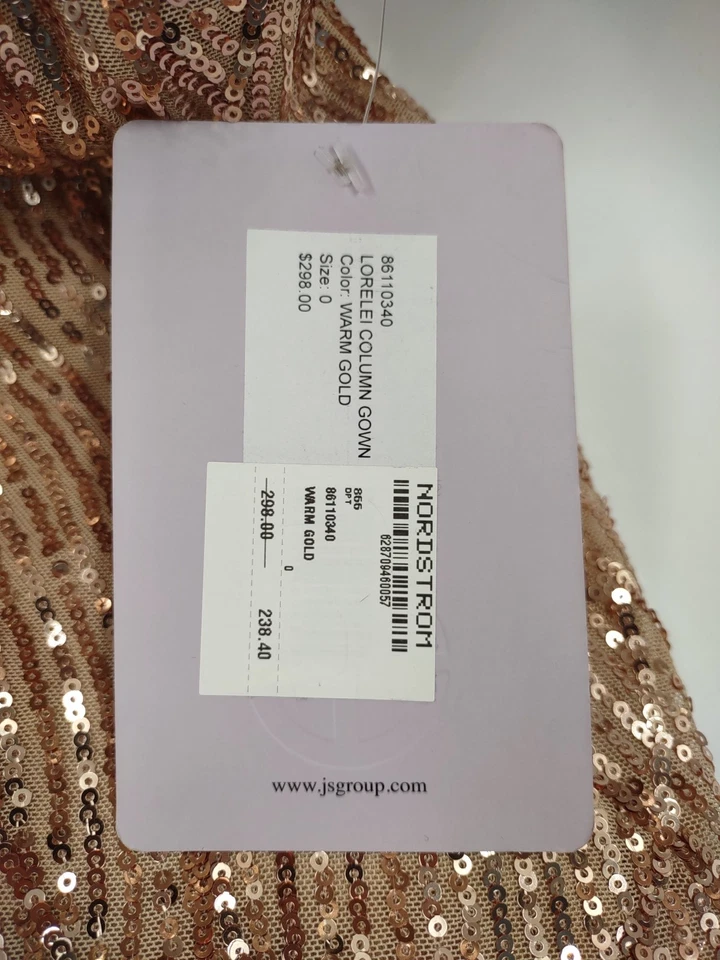 NEW JS Collections Lorelei Sequin Column Gown - Warm Gold - Size 0 (C2-I5) - Image 2 of 4