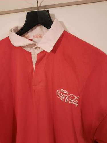 Vintage 80s Coca Cola Red & White Rugby Long Sleeve Polo Shirt Arsenal - M/L/XL - Picture 3 of 7