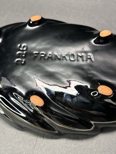 Pair Vintage Frankoma Pottery 226 Black Onyx Leaf Foilage Tray Trinket Dishes - Picture 15 of 24