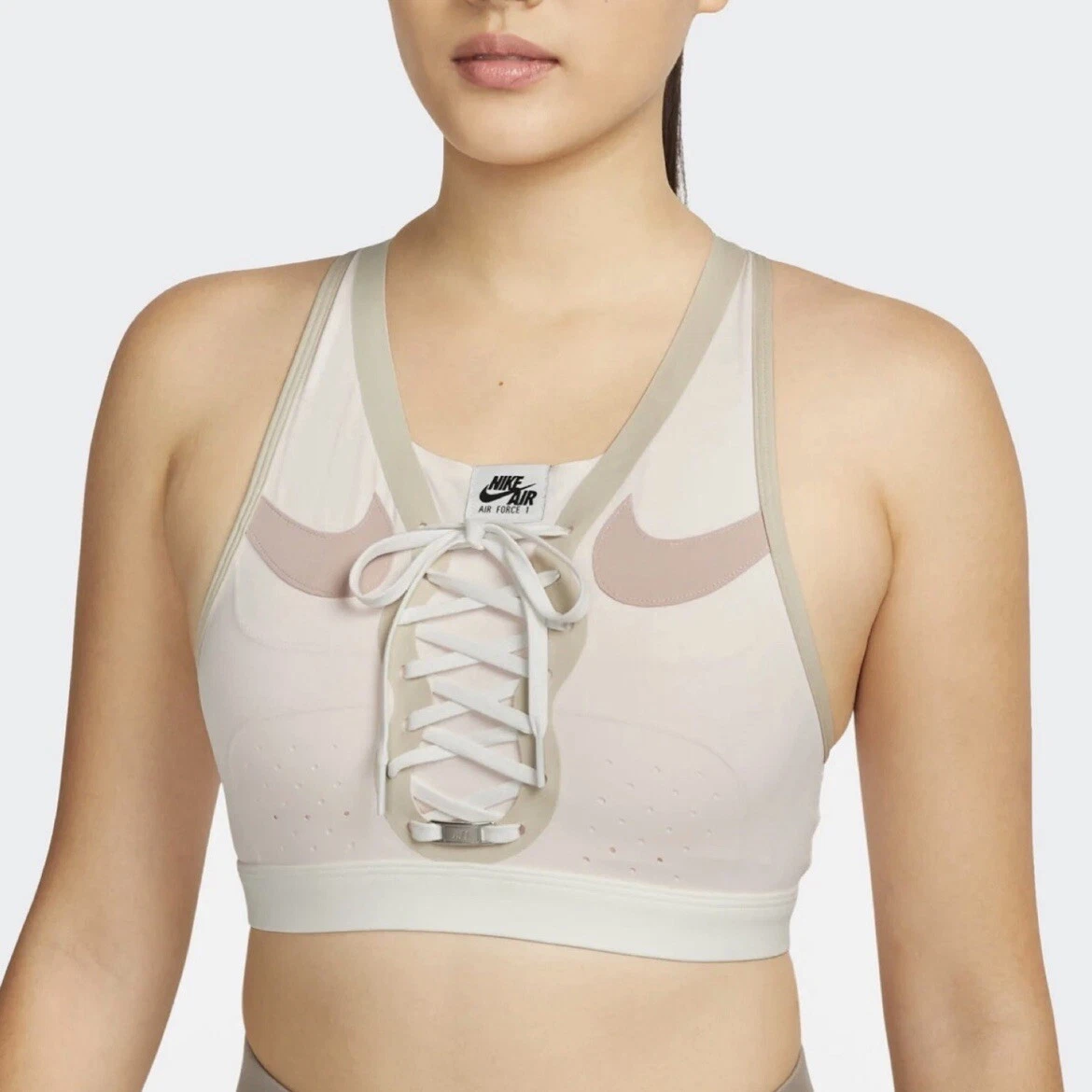 Nike Dri Fit Swoosh Air Force Medium Support Lace Up Sports Bra