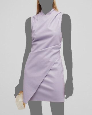 $575 Nanushka Women Purple Mebla Faux Leather Mini Wrap Dress Size L
