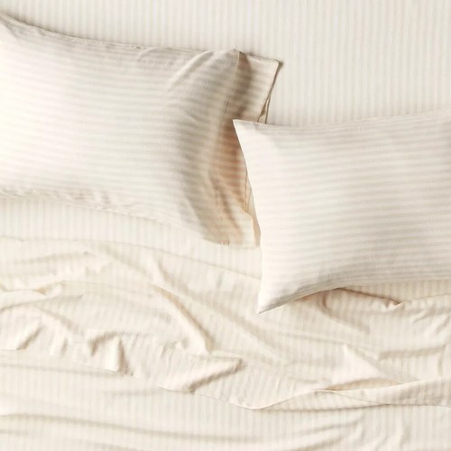 Casaluna Standard Linen Blend Pillowcase Set Natural Stripe - NEW - Picture 3 of 3