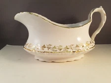 Homer Laughlin Hudson Gravy Boat Gold Flower Trim 7.5" Long