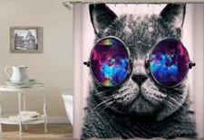 Cat Is Wear Blue Sunglass3D Shower Curtain Polyester Bathroom Decor Waterproof