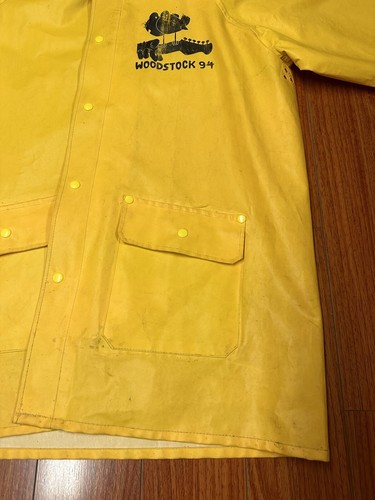 Vintage 1994 RARE Woodstock Rain Jacket Yellow Corduroy Collar XL - Picture 2 of 16