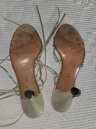 Vintage Yves Saint Laurent Gold Sandals Leather Strappy Heels Shoes Sz 7.5(8)YSL - Picture 4 of 10