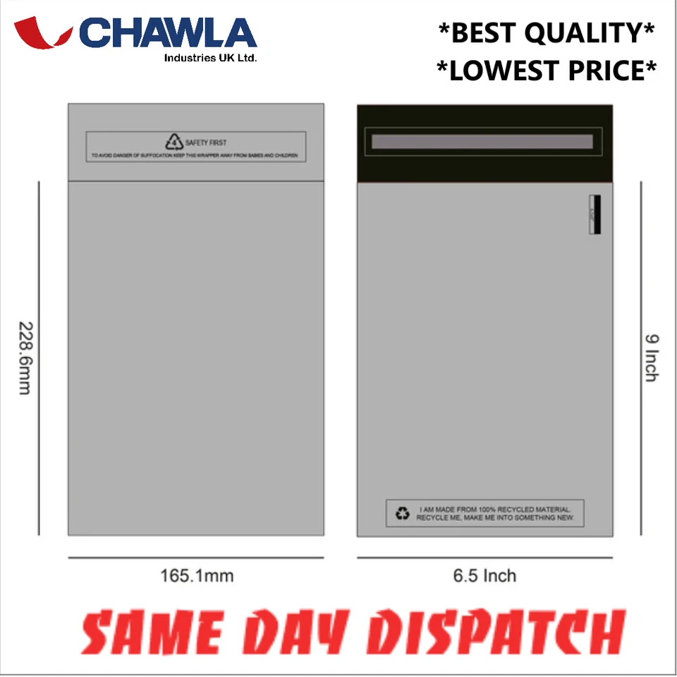 MADE AGAIN RECYCLED MAILING BAGS 6.5 x 9 Mailing Bags Grey Strong Postal Postage Post Mail Self Seal Parcel Bag