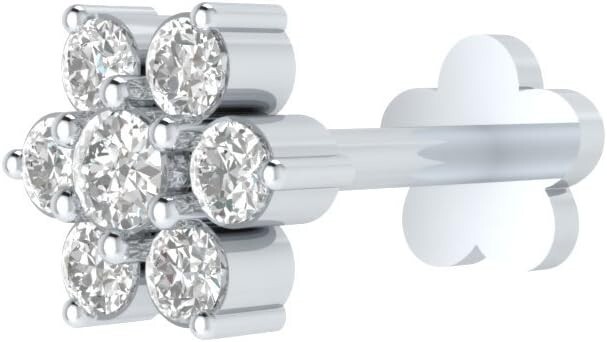 Anillo de oro blanco de 14 quilates corte redondo diamante natural único H-I/I1-I2 nariz prendedor para mujer