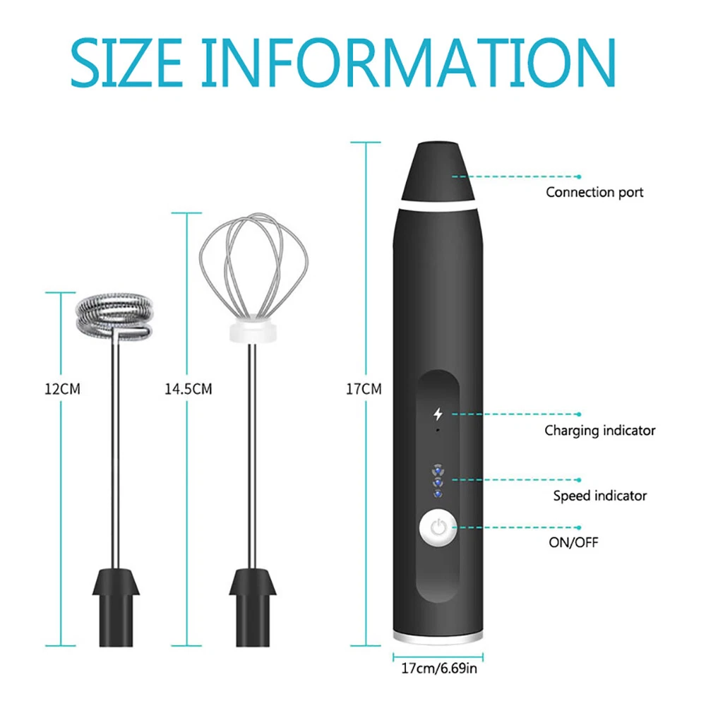 Milk Frother USB Rechargeable Mini Handheld Electric Blender Mixer Whisk Drin