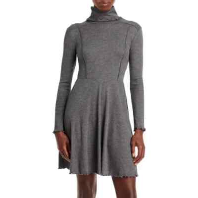 AQUA Womens Turtleneck Textured Mini Dress In Grey SIZE XS
