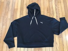 NWOT PUMA Women s Cropped Hoodie Pullover Sz 2XL Black Sweatshirt Drawstring