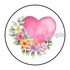 30 FLORAL WATERCOLOR HEART ENVELOPE SEALS LABELS STICKERS 1.5" ROUND GIFTS