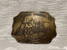 AMERICAN EXPRESS CO MONTANA Belt Buckle 1980s Train. Western. -- 4368