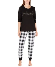 FAMILY PAJAMAS Women's 2-Piece NYC Skyline Pajama Set sz S Small Black Checkered