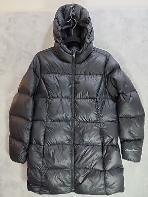 Eddie Bauer Women's L Puffed Hooded Down Luna Peak Black Parka Coat