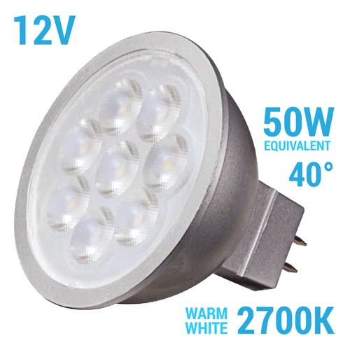 Satco S9495 40° Flood LED 6.5W =50W 12V MR16 2-Pin GU5.3 Silver 2700K Warm White - Picture 1 of 3