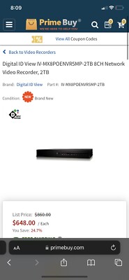Digital ID View IV-MX8POENVR5MP-2TB 8CH Network Video Recorder, 2TB Nvr