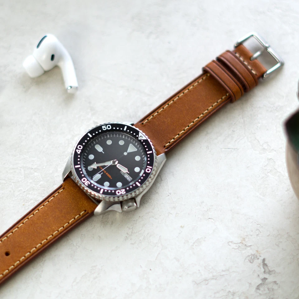 Pulseira de relógio de couro italiano - Couro granulado - Conhaque - 18, 20 ou 22 mm - Imagem 4 de 4