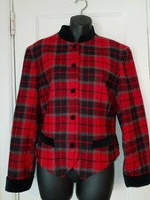 Lizsport Liz Claiborne Red Black Plaid Wool Nylon Blend Jacket Blazer Lined 6
