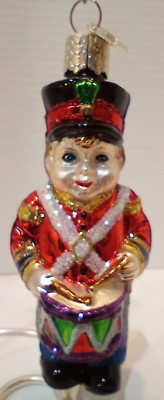 Patriotic Drummer Boy Blown Glass OWC Ornament, 4'' tall, Red, White, Blue, 4TH