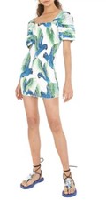 NEW XS S FARM Rio Araras Smocked Mini Dress tunic parrots stretch