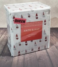 NEW QUEEN FLANNEL GNOMES BED SHEETS NATE  NAT 4 PIECE SET CHRISTMAS HOLIDAY