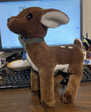 Vintage 1984 Dakin 12.5  Brown Standing Deer Doe Fawn Plush Animal W/ Bow