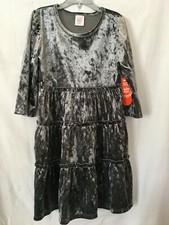 New Wonder Nation Velour 3/4 Length Sleeves Dress Tiered Grey Girls many sizes