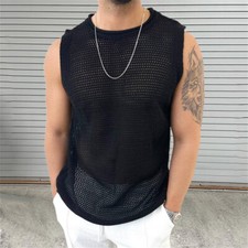 Men Sleeveless Knitted Tank Top Gym Sports Bodybuilding Vest Fitness Muscle Tees