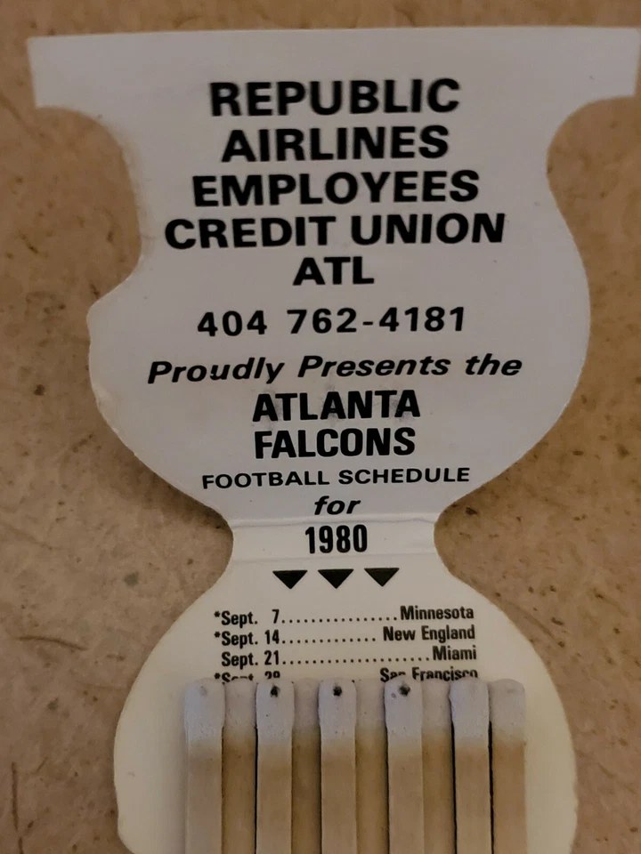 Vtg Atlanta Falcons 1980 Schedule Matchbook Republic Airlines NFL Football Mint! - Image 3 of 4